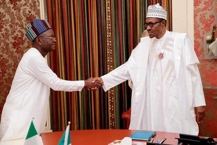 Benue State governor, Samuel Ortom with President Muhammadu Buhari