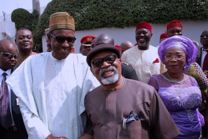 President Muhammadu Buhari congratulates Labour Minister, Chris Ngige at 69. (TheSUN)