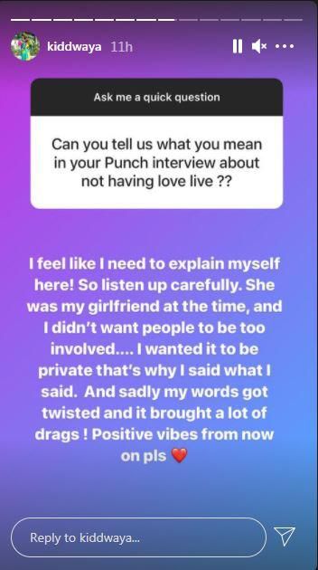 Kiddwaya clears the air about his relationship status with Erica Nlewedim. [Instagram/Kiddwaya]