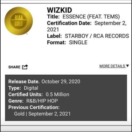 Essence certified Gold in the US. (Instagram/LegenduryBeatz)