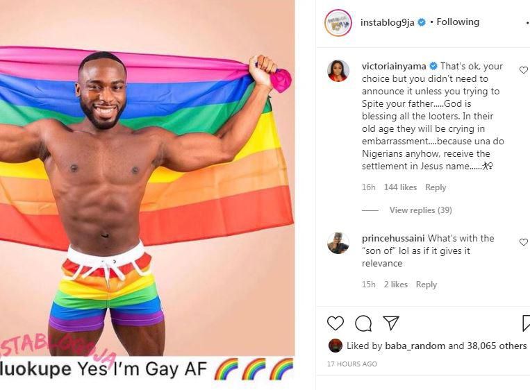 Victoria Inyama says Okupe is paying for the sins committed by his father. [Instablog9ja]