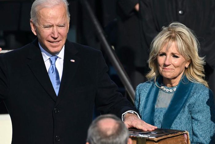 Joe Biden is sworn in as the 46th president of the United States by Chief Justice John Roberts as Jill Biden holds the Bible during the 59th Presidential Inauguration at the U.S. Capitol in Washington, Wednesday, Jan. 20, 2021