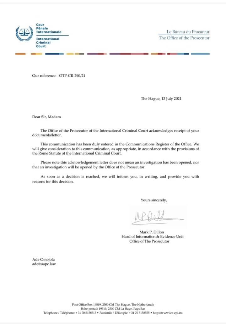 ICC acknowledges Igboho's petition