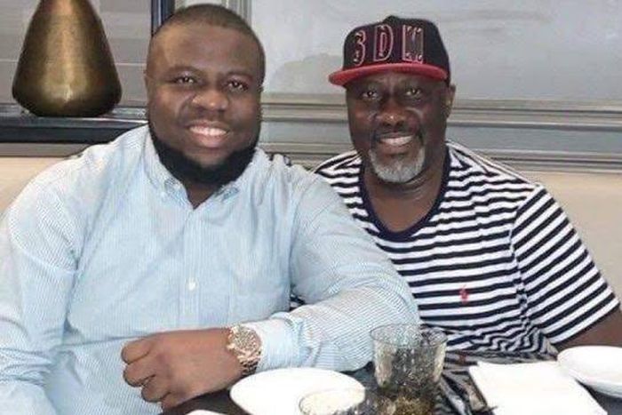 Ramon Abbas, aka Ray Hushpuppi (left) with Dino Melaye (right)
