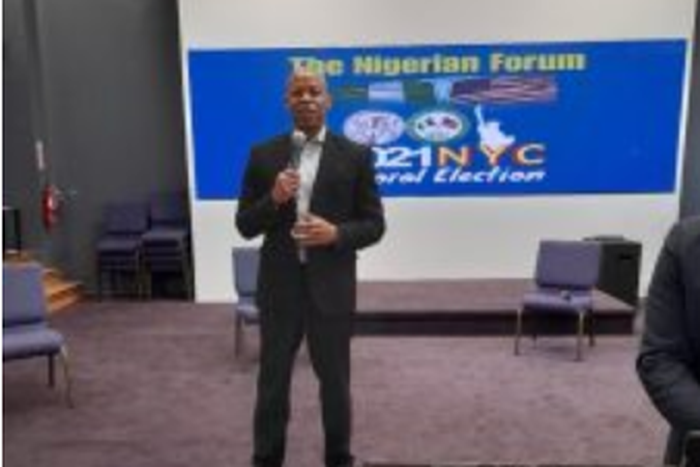 New York City’s leading Mayoral Candidate, Eric Adams, addressing the Nigerian community in New York at a debate on Sunday in New York