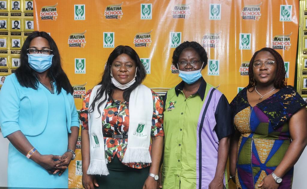 Dr Mrs Oluyomi Oluwasanmi representing executive chairman Lagos State Sports Commission Mr Sola Aiyepetu  Mrs Olabisi Joseph, President Nigerian School Sport Federation, Mrs Titilayo Solarin representing the H