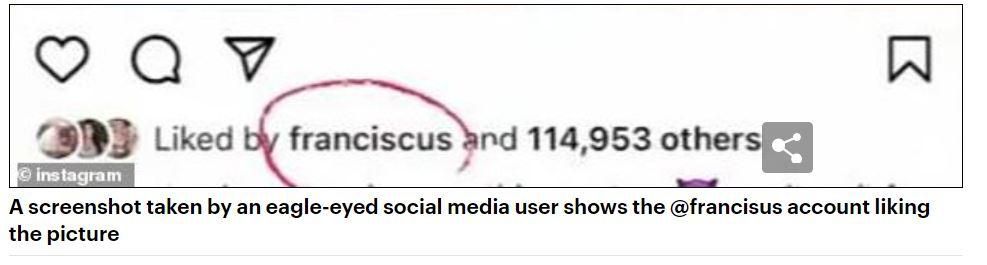 Pope Francis' official Instagram account likes racy photo of bikini-wearing model