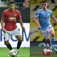 Manchester United's Mason Greenwood (L) and Manchester City's Phil Foden