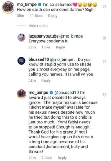 Bimpe Oyebade accuses embattled actor Yomi Fabiyi of bullying her.