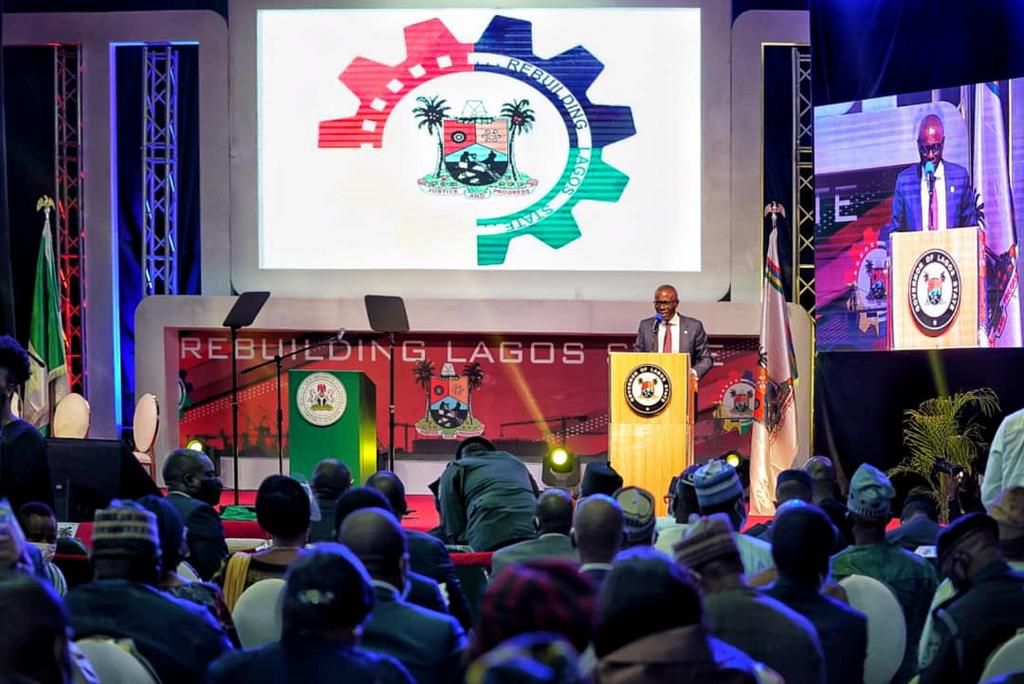 Lagos State Governor, Mr Babajide Sanwo-Olu during the inauguration of the Board of Trustees of ‘‘Rebuild Lagos Trust Fund’’ at Adeyemi Bero Auditorium, Alausa Secretariat, on Monday. [Twitter/@followlasg]