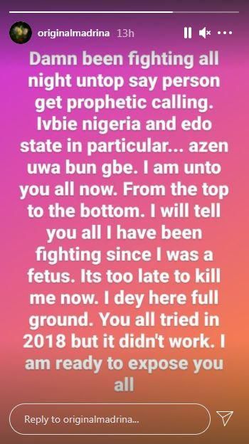 The rapper says she is going to expose all her enemies. [Instagram/OfficialMadrina]