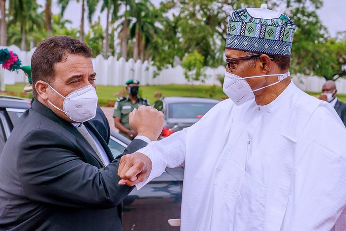 President Muhammadu Buhari hosts the Prime Minister of the Libyan Government of National Unity, Abdul Hamid Dbeibeh at Aso Rock. [Presidency]