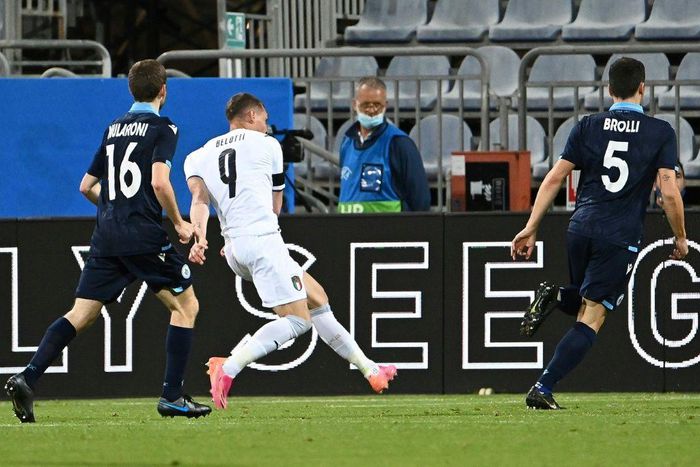 Andrea Belotti (C) was one of the scorers in Italy's pre-Euro 2020 warm-up match against San Marino