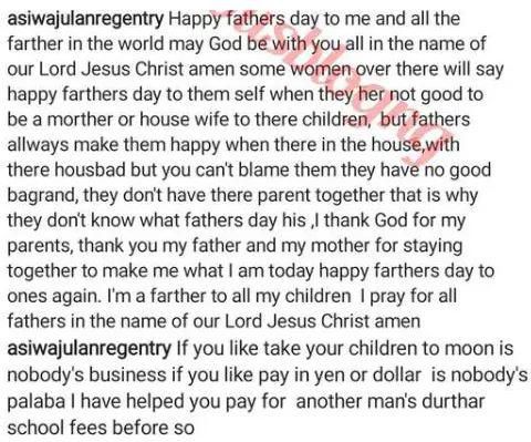 Lanre Gentry slams his estranged wife over Father's Day post