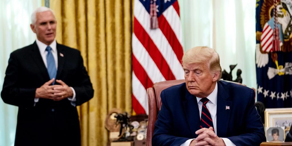 Vice President Mike Pence speaks as U.S. President Donald Trump participates in a signing ceremony and meeting with the President of Serbia Aleksandar Vucic and the Prime Minister of Kosovo Avdullah Hoti in the Oval Office of the White House on Septemb...