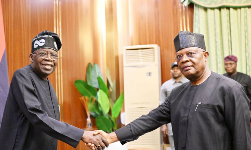 President Bola Tinubu swears in Vice Admiral Ibokette Ibas (rtd) as sole administrator for Rivers State in Abuja on March 19, 2025. [Facebook]