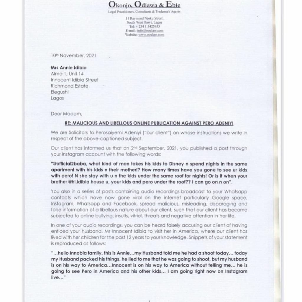 2Face Idibia's baby mama Pero files suit against Annie Idibia, demands N500M and apology