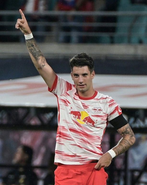 RB Leipzig midfielder Dominik Szoboszlai celebrates scoring against Stuttgart