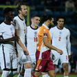 Harry Kane (second left) celebrates with his England team-mates against San Marino