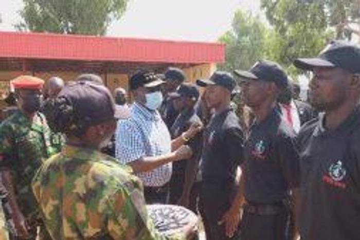 The NDLEA boss with the newly trained officers in Kaduna