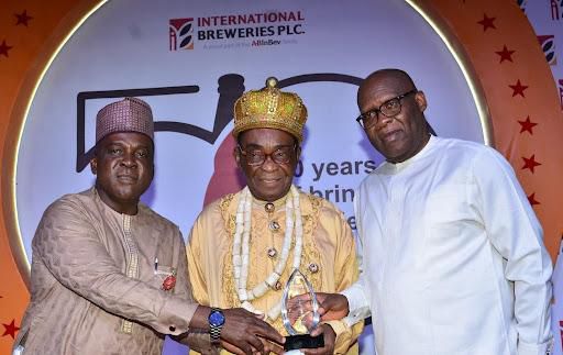 L-R: Legal & Corporate Affairs Director, International Breweries PLC (IBPLC), Mrs Temitope Oguntokun; commissioner for commerce and industry, Ogun State, Kikelomo Longe; Chairman of the Board, International Breweries PLC, HRM Nnaemeka Alfred Achebe; Sp...