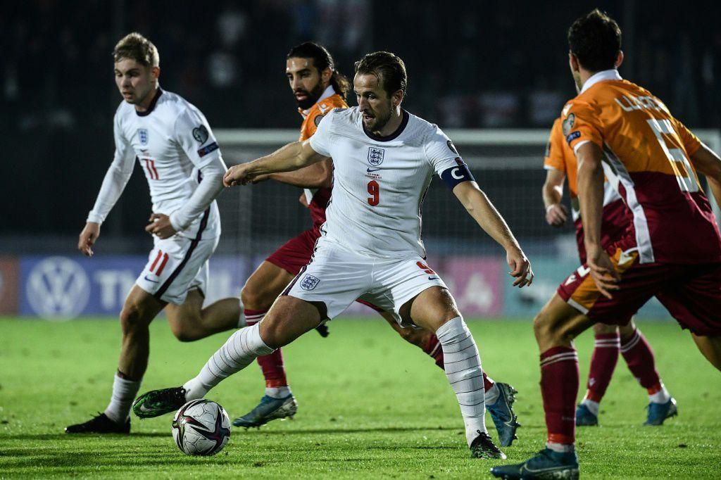 England captain Harry Kane controls the ball against San Marino