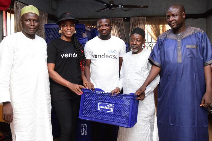 (L-R) Head of Finance, Tomato Section, Mile 12 Intl. Market Association, Umar DMY; Head of Procurement, Vndease, Olapeju Umah; Head of Supply, Vendease, Oluyomi Lagbaja; Vice Chairman, Mile 12 Intl. Market Association, Tomato Section, Abdullahi Babanya...