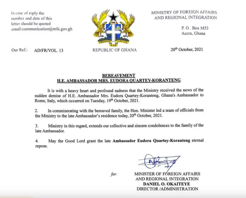 The bereavement statement from government