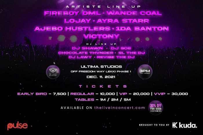 Wande Coal, Fireboy DML, others to headline 'The Live In Concert' music festival