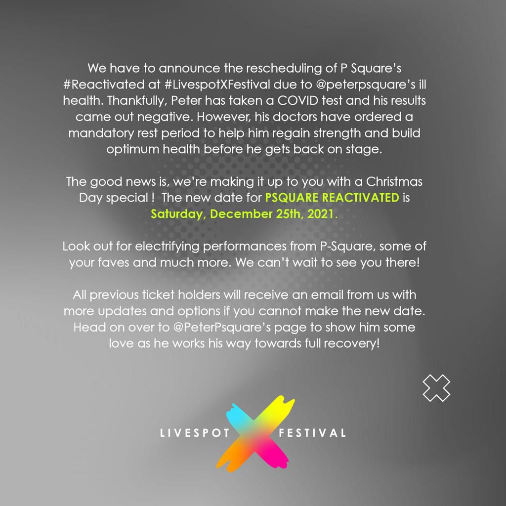 P Square's Reactivated concert postponed