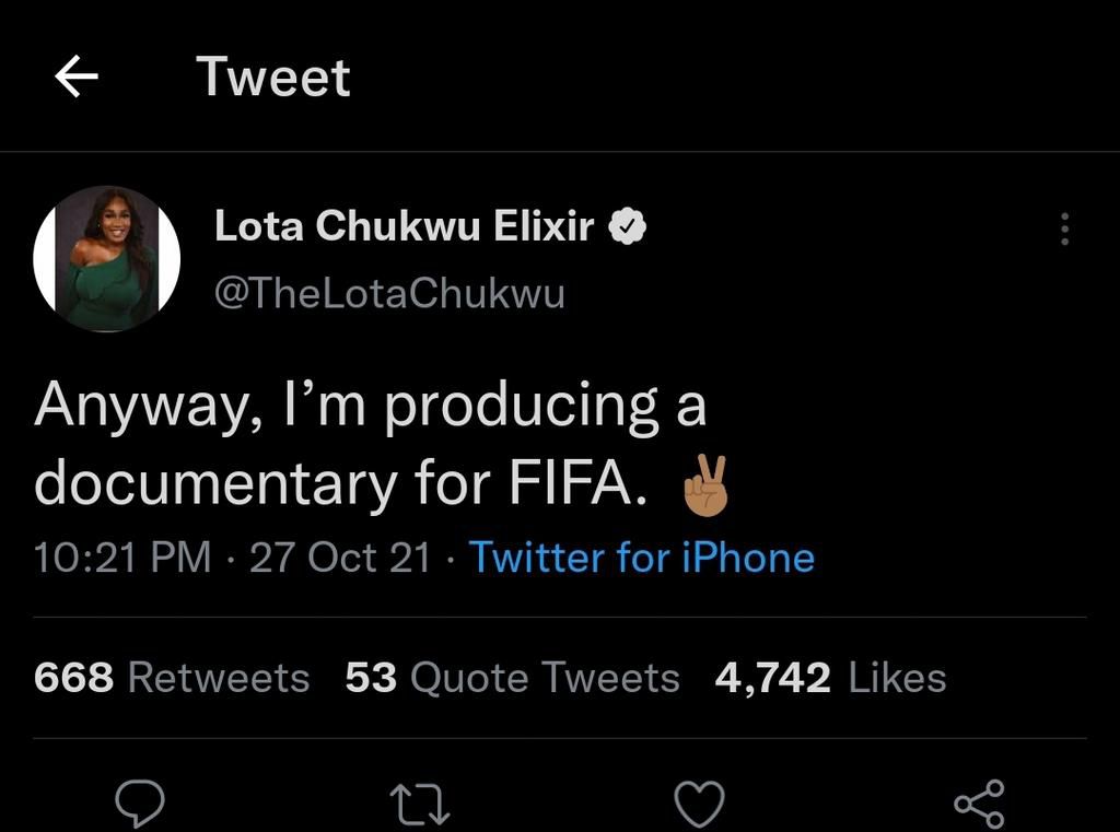 Lota Chukwu's tweet [Twitter]