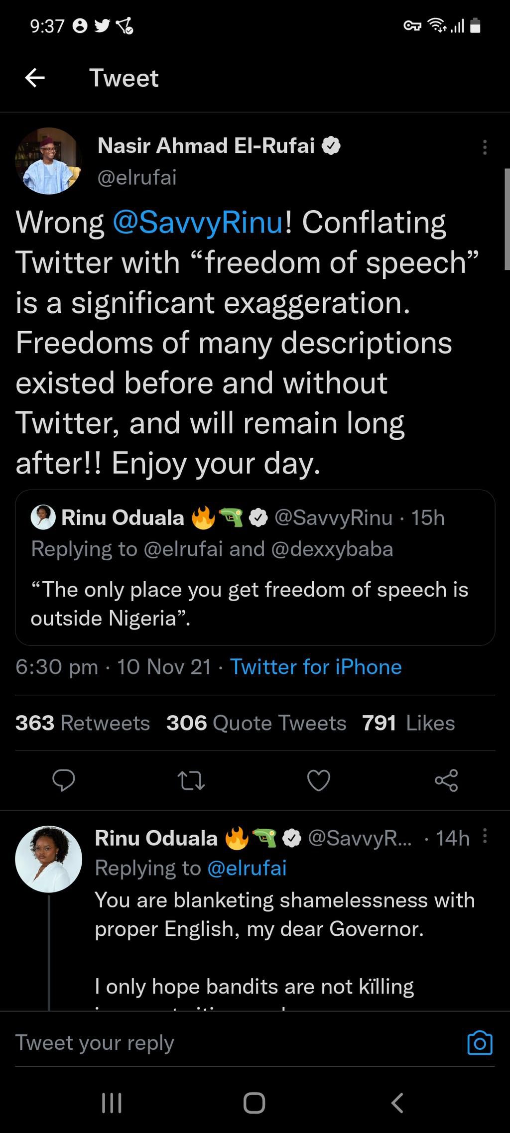Screenshot of Gov El-Rufai's tweet