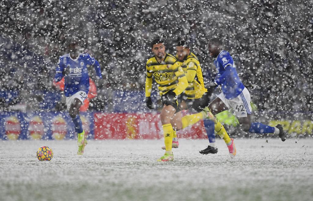The visibility at the King Power was very poor due to the heavy snow.