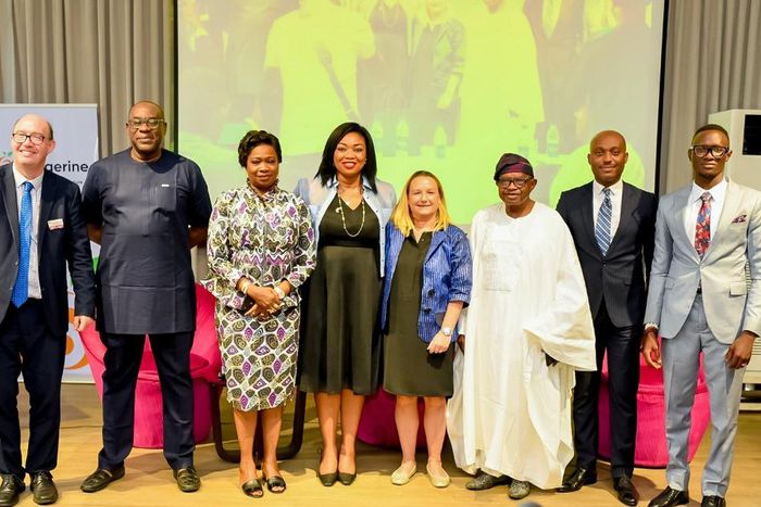 L-R: The British Deputy High Commissioner to Nigeria, Ben Llewellyn-Jones OBE; the Deputy Governor, Operations, Central Bank of Nigeria, Mr. Folashodun Shonubi; Chairperson/CEO Nigerians in Diaspora Commission, Honourable Abike Dabiri-Erewa, representi...