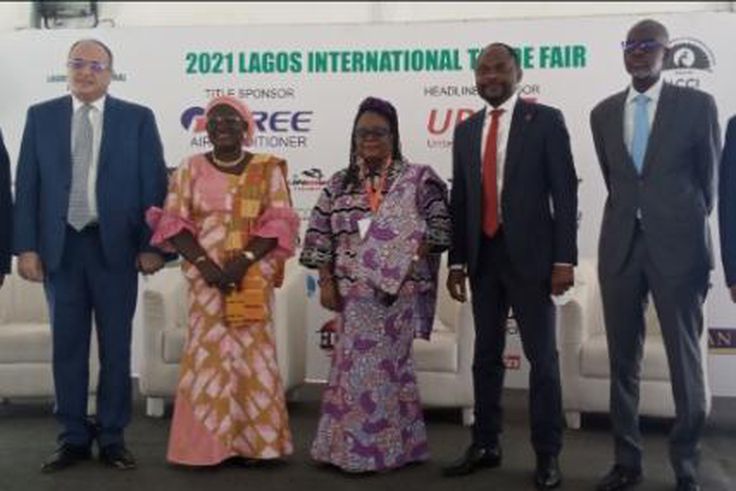 (L-R) Mr Amr Altantawy, Commercial Secretary, Embassy of Egypt, Ms Samata Bukari, Consul General, Ghana Consulate, Lagos, Mrs Toki Mabogunje, President, LCCI, Mr Muyiwa Akinyemi, Group General Manager, UBA and Amb. Stanislas Kamanzi, Rwandan High Commi...
