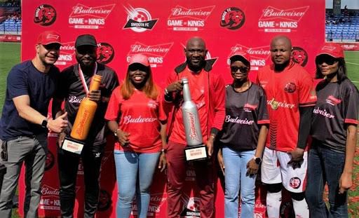 L-R: MD/CEO, International Breweries PLC (IBPLC), Hugo Rocha; Budweiser Smooth FC Team Manager, Osinachi Egbuche, Marketing Director, International Breweries Plc (IBPLC), Tolulope Adedeji, Budweiser Kings FC Team Manager, Segun John; Marketing Manager,...