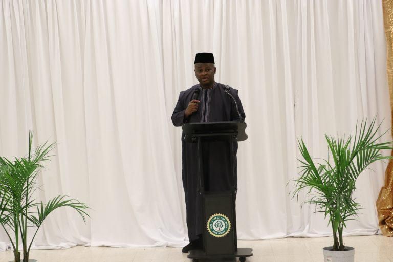 Consul-General of Nigeria in New York, Amb. Lot Egopija, delivering his remarks at a Conversation on Nigeria, held at the State of New Jersey, U.S., to commemorate Nigeria’s 61st independence anniversary. [NA ]