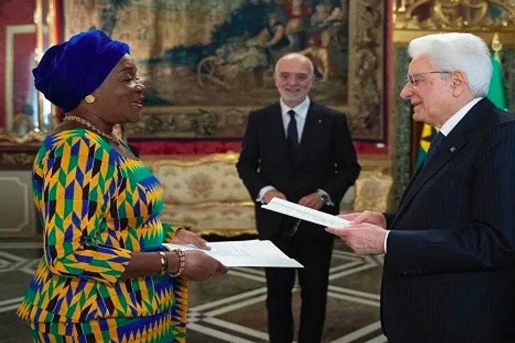 Ambassador Quartey Koranteng presents her letters of credence to President Sergio Mattarella in Rome