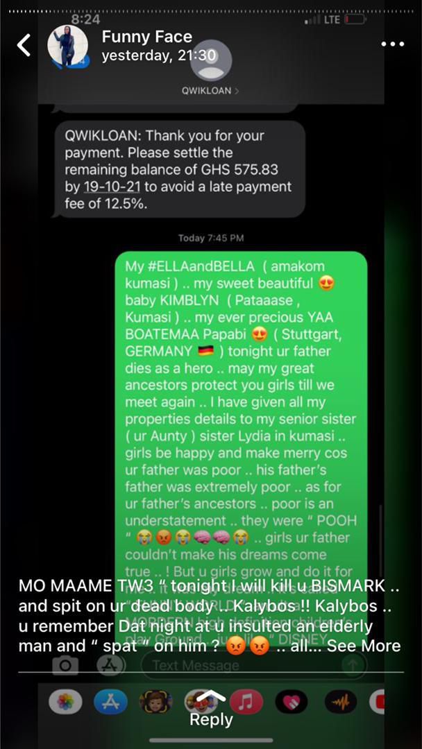 Funny Face leaves suicidal note for his children with message from Qwik Loan (SCREENSHOT)