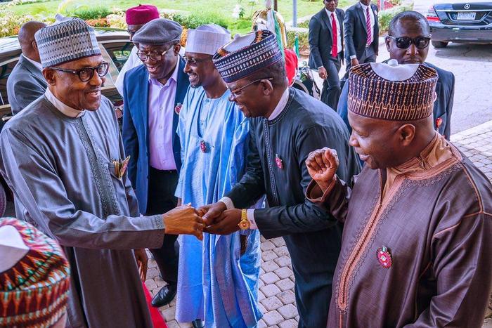 President Muhammadu Buhari, Ekiti state Governor Kayode Fayemi, FCT Minister, Mohammed Bello, Bello Matawalle, Governor of Zamfara and Governor Muhammad Yahaya of Gombe state. [Twitter/@BashirAhmaad]