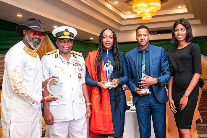 L-R: Otunba (Engr) Babatunde Alatise, Managing Director, Tuntise Investment Ltd and winner of the Nigerian Institute of Mining & Geosciences (NIMG) Icon of Mining and Geosciences Award; Rear Admiral B.E. Oluwagbamila, Director of Research and Developme...