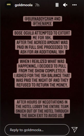 Gold Moola and Emmanuel Uzoh vs Burna Boy and Bose Ogulu. (Instagram/GoldMoola)