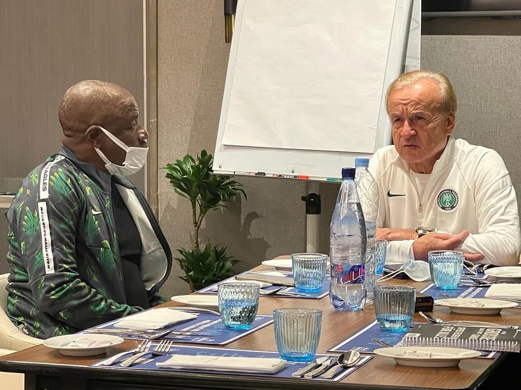 Gernot Rohr rejunited with his Assistant Salisu Yusuf in Tangier.