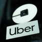 An Uber logo is shown on a rideshare vehicle during a statewide day of action to demand that ride-hailing companies Uber and Lyft follow California law and grant drivers "basic employee rights'', in Los Angeles, California, U.S., August 20, 2020.