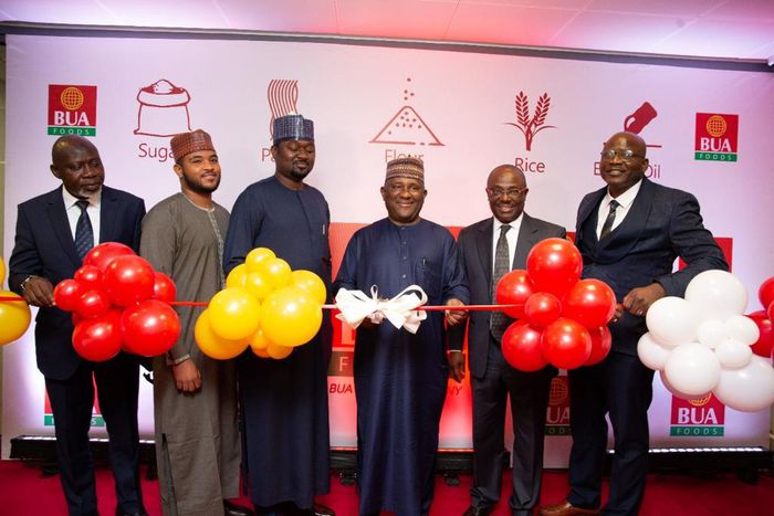 L- R: Abdulrasheed Olayiwola, Chief Financial Officer, BUA Foods Plc., Khalifa Isyaku Rabiu, Executive Director, Operations, BUA Foods Plc., Kabiru Rabiu, Non-Executive Director, BUA Foods Plc., Abdul Samad Rabiu, Chairman, BUA Foods Plc., Chimaobi Mad...