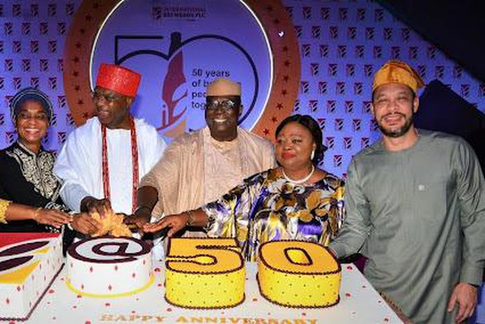 L-R: Legal & Corporate Affairs Director, International Breweries PLC (IBPLC), Mrs Temitope Oguntokun; commissioner for commerce and industry, Ogun State, Kikelomo Longe; Chairman of the Board, International Breweries PLC, HRM Nnaemeka Alfred Achebe; Sp...