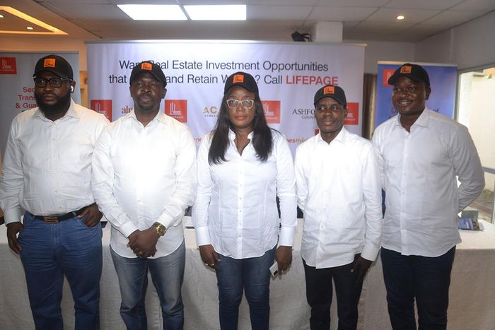L-R: EXECUTIVE DIRECTOR SALES, LIFEPAGE, AJILORE FRANCIS; CHIEF EXECUTIVE OFFICER, OLADIPUPO CLEMENT; CHIEF OPERATING OFFICER, TAIWO OKE; FINANCIAL CONTROLLER, SOLA ADEBAYO;  AND EXECUTIVE DIRECTOR, PRODUCT DEVELOPMENT & ESTATES, OPEOLUWA ONI,  DURING ...