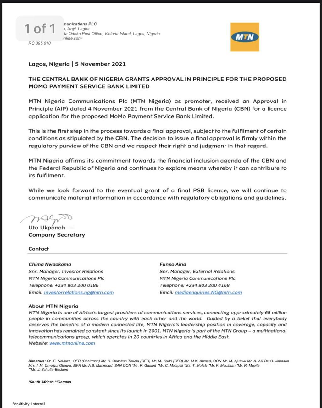 Mtn and Airtel statements on joining the banking sector