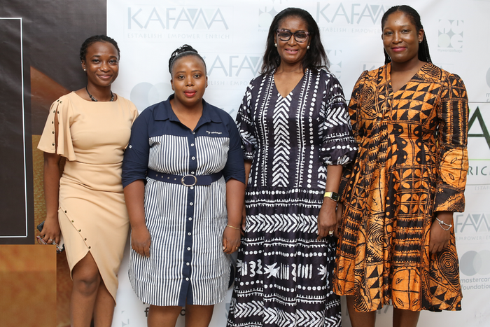 L-R: Oluwayemi Olukanni (Course Design Lead, Kafawa), Nkem Okocha (Founder, Mamamoni), Mrs. Femi Olayebi (CEO, My World of Bags Ltd), Sinmi Olayebi (Project Lead, Kafawa)