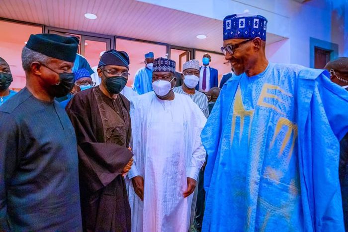 L-R: Vice President, Yemi Osinbajo; Speaker, House of Representatives, Femi Gbajabiamila; Senate President, Ahmad Lawan; and President Muhammadu Buhari [Presidency]
